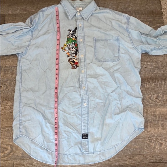 Warner Bros Studio Blue Casual Button Down Shirt Embroidered & Effortless - Picture 8 of 11